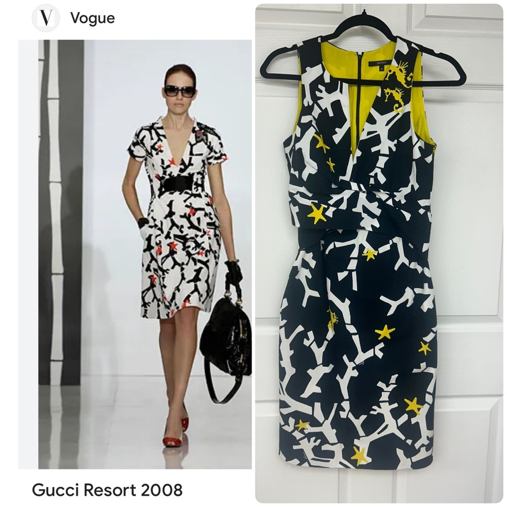 Gucci Women's Black and Yellow Graphic Mini Dress Resort 2008